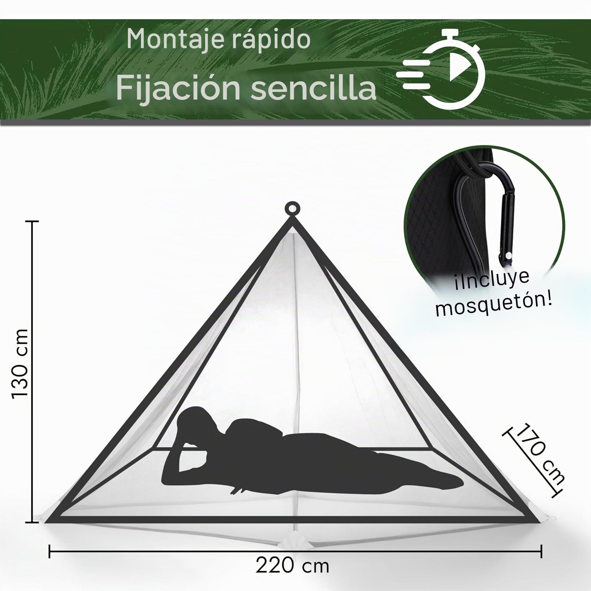 Mosquitera de viaje (220 cm x 170 cm, superligera, perfecta para senderismo, camping y vacaciones