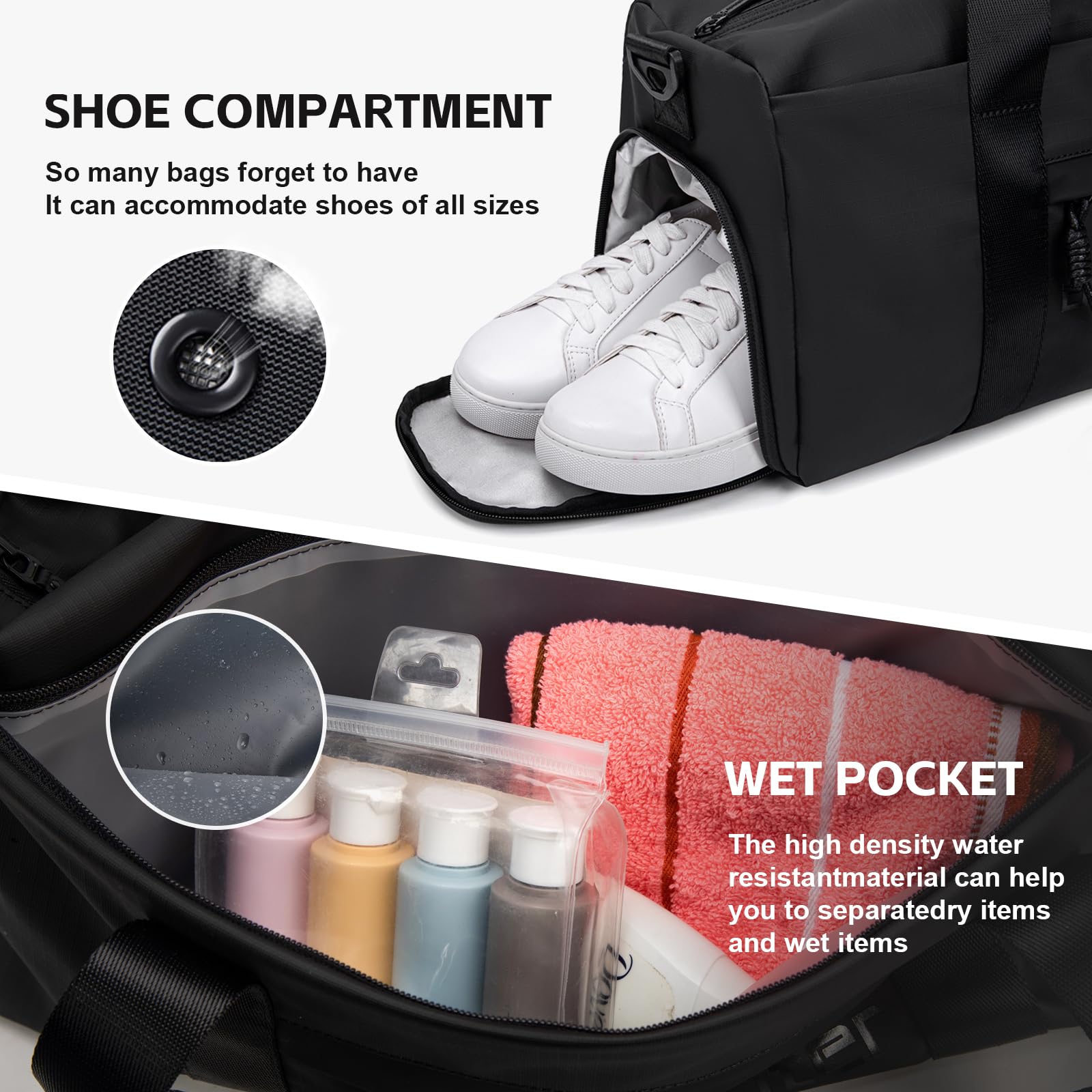 ARCTIC Hunter - Bolsa de deporte pequeña para hombres y mujeres, con compartimento para zapatos, ideal para deportes, viajes y viajes nocturnos, color negro, Negro -, 19.1*6.3*12.6 inch, Deporte