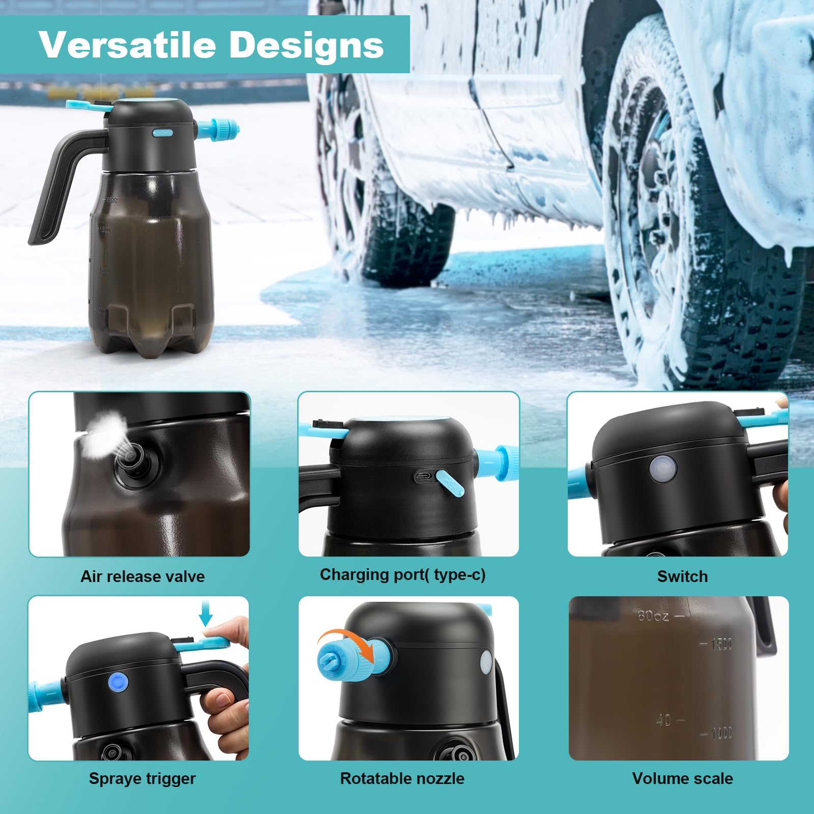 SYLSTAR Elektrisch Schaumsprüher, 2L Schaumpistole Autowäsche mit 4