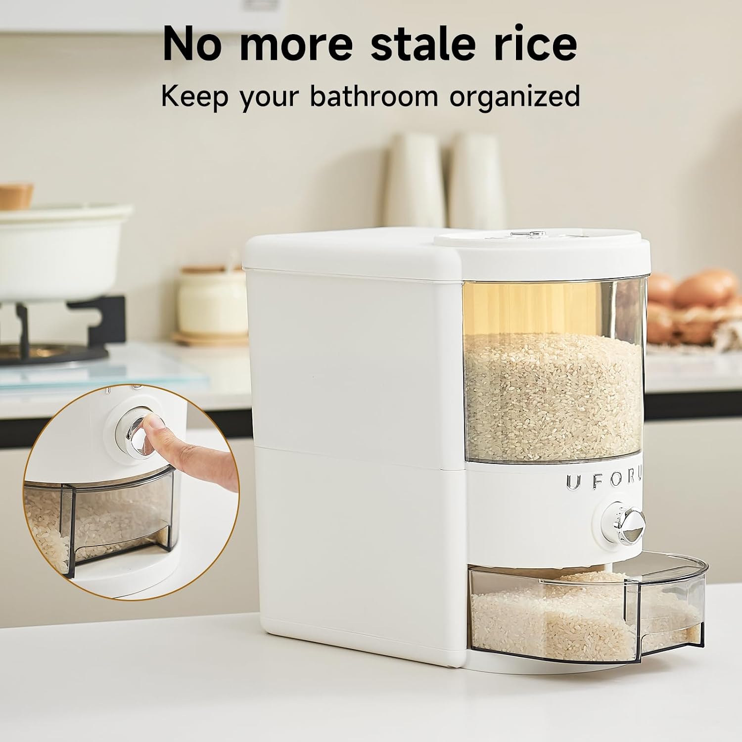 UFORU Rice Dispenser,12 LB Airtight Rice Storage Container with Date Dial image 4