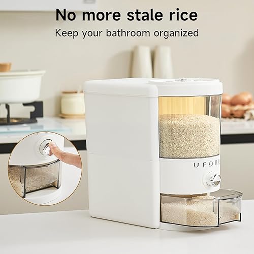 Vista 4 de Dispensador de arroz 10 libras Gran contenedor de almacenamiento de arroz para cocina y despensa - Ahorro de espacio, a prueba de humedad