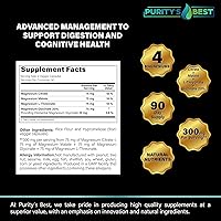 Vista 8 de Purity's Best 4 MAGNESIUMS, Premium Magnesium Glycinate, Malate, L-Threonate, Citrate, 300mg, 180 Veggie Capsules, Third Party Tested, 3 Months