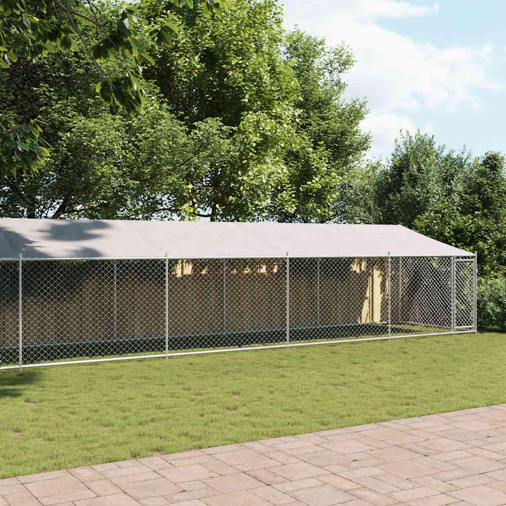 Gabbia per Cani con Tetto e Porta Grigia 12x2x2 m Acciaio Zincato