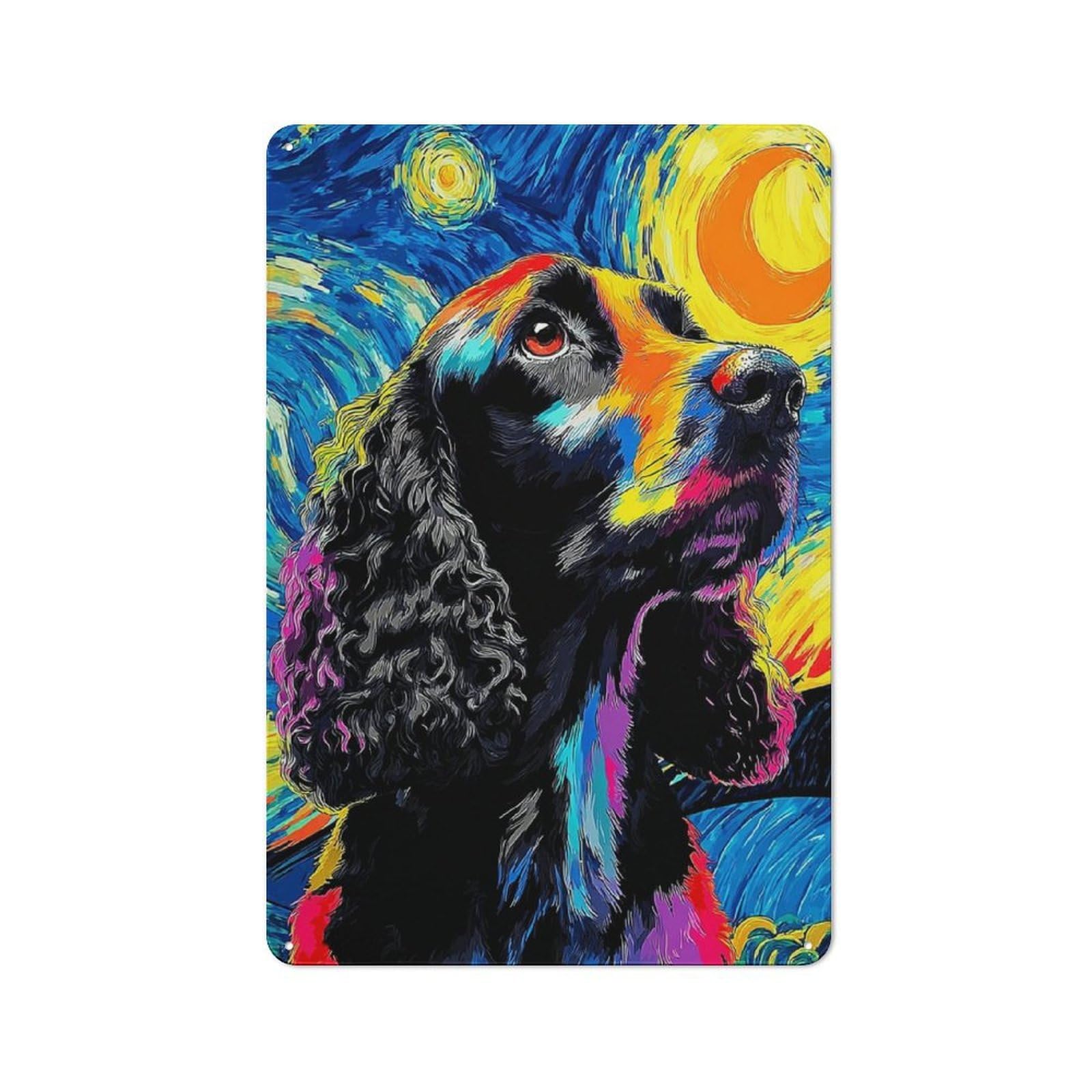 Junmoney Starry Night Dog Portrait -24 Creative Metal Wall Decor 30X20cm, Metal Desk Wall Sign For Hobby Room, Office, Lounge Or Living Room