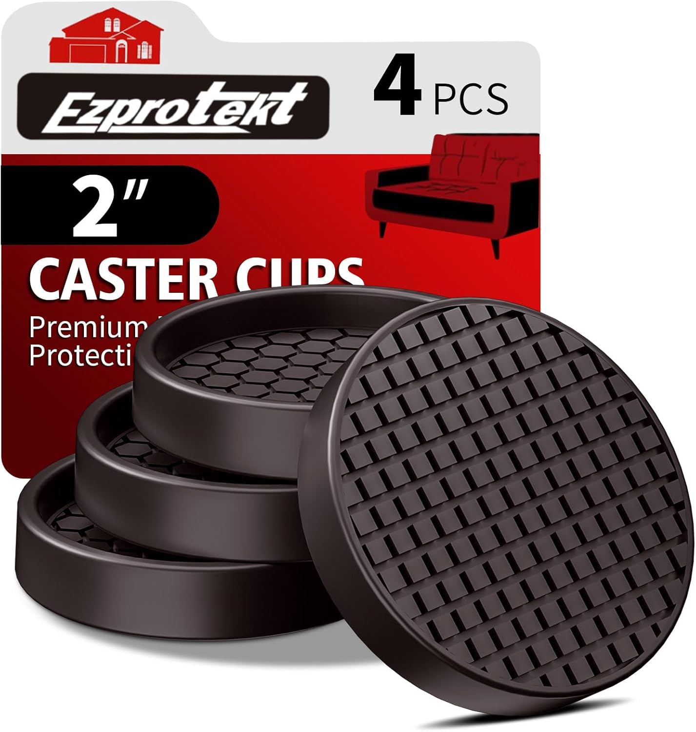 2” Non Slip Pads for Hardwood Floors, 4 PCS Furniture Coasters Round Rubber Non Skid Furniture Caster Cups, Anti Slide Floor Protectors for Bed & Couch Stoppers (Brown) — image 1