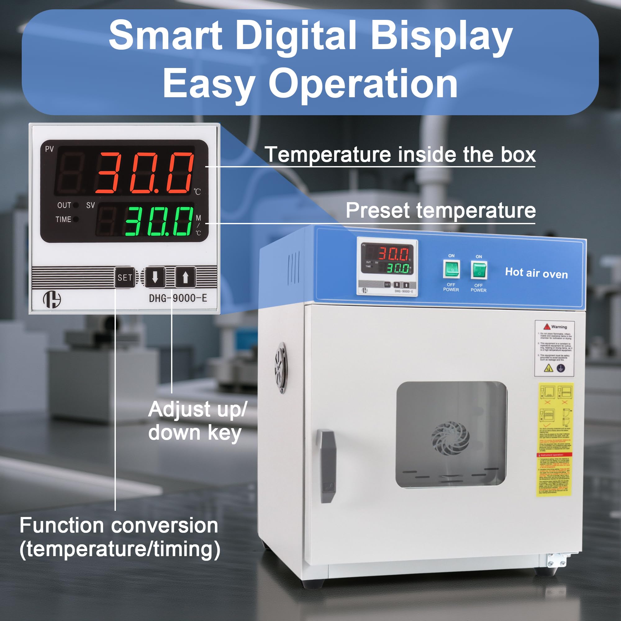 43L Labor Trockenschrank – Starker Umluft-Heizofen mit digitaler Temperaturregelung 50–300 °C, 800W – für 3D-Druck Filament Trocknung, Annealing, Materialerwärmung & Labortests