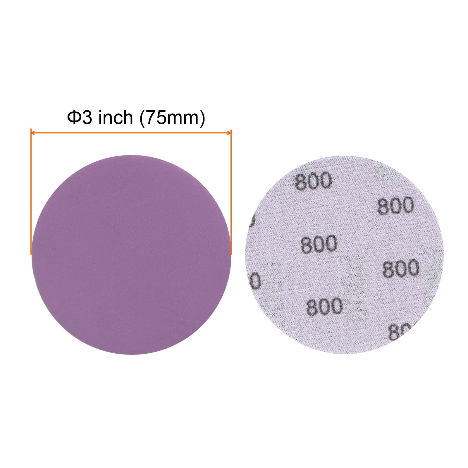 HARFINGTON 40 discos de lija de grano 800, color morado, papel de lija circular de 3 pulgadas, papel de lija profesional, pulido en seco y húmedo para paneles de yeso de metal y madera