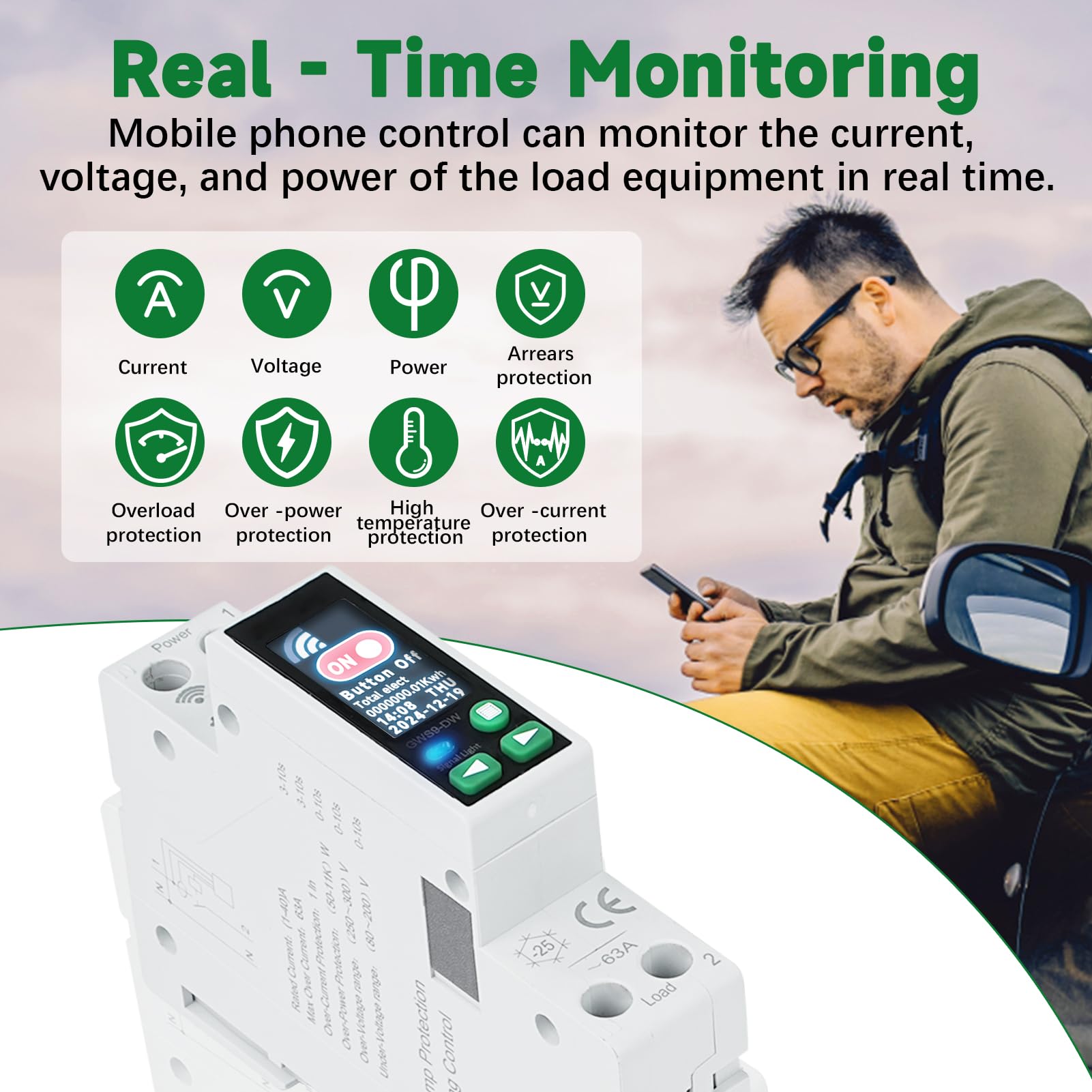 40A tuya interruttore wifi smart switch interruttori smart magnetotermico meter wifi interruttori timer 90-240V AC 1P+N interruttore remoto con sovratensione ecc (con display LED)