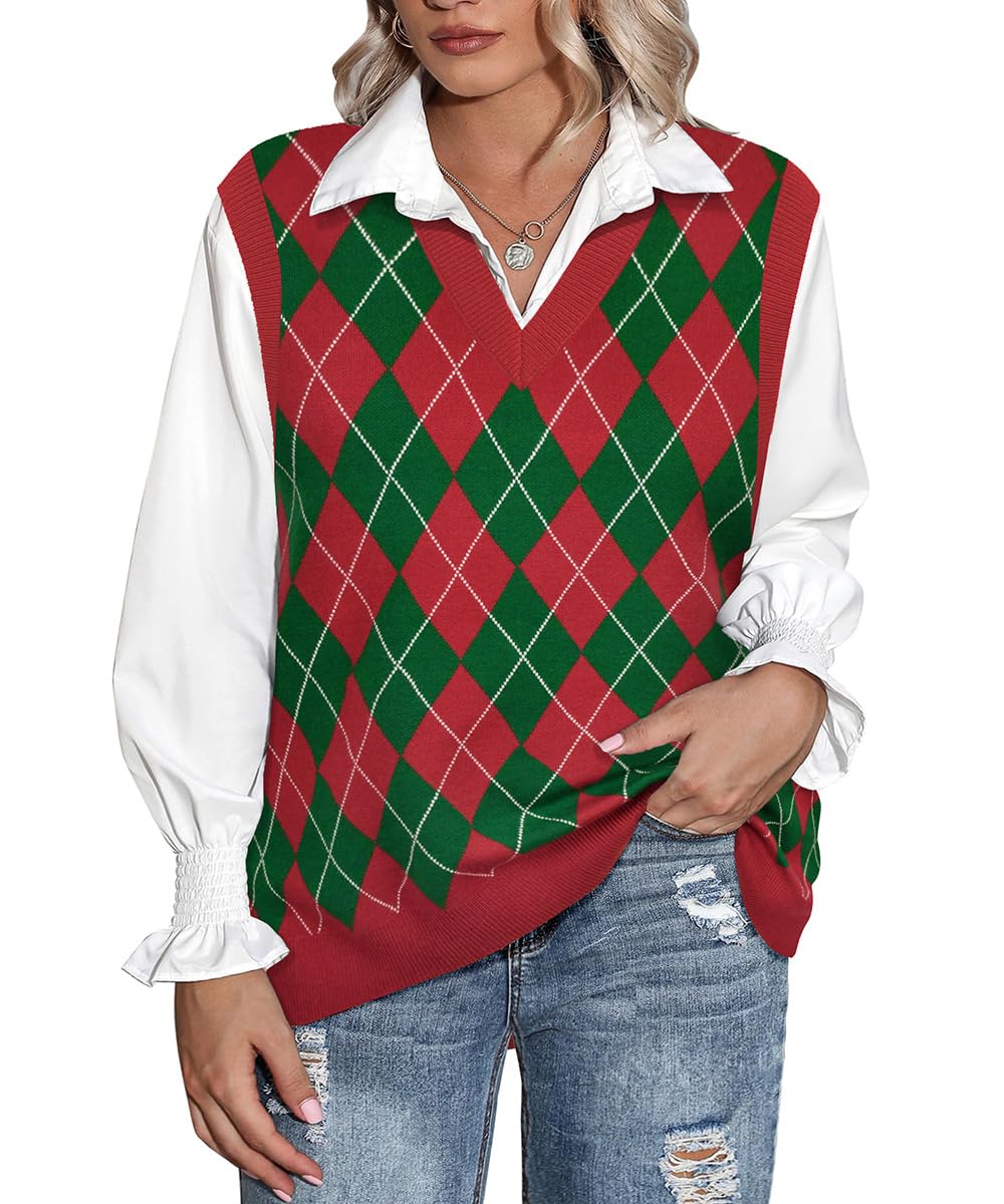 CARCOS Plus Size Sweater Vest for Women Preppy Style V Neck Sleeveless Sweaters Knit Pullover Tank Tops XL-5XL