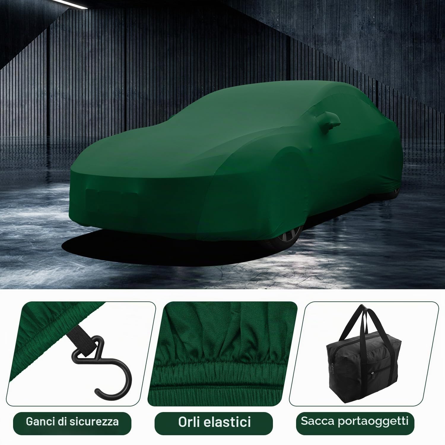 WinPower Telo Copriauto da Interno Antipolvere Traspirante Teso Elasticità Telo Macchina Antigraffio Morbido Berlina Universale Copertura Auto per Garage Salone,4.61-4.89M, 1Pc