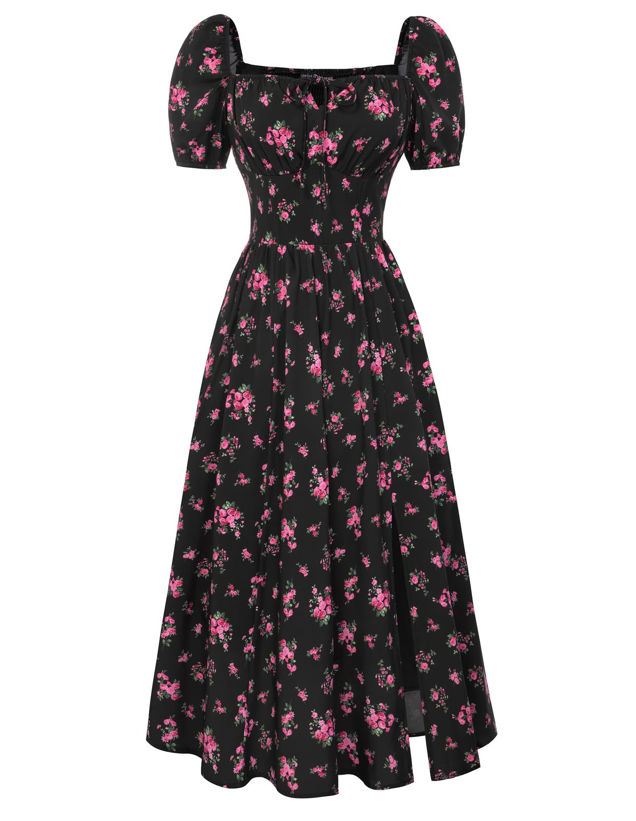 Scarlet Darkness Summer Spring Split Floral Corset Midi Dress with Pockets