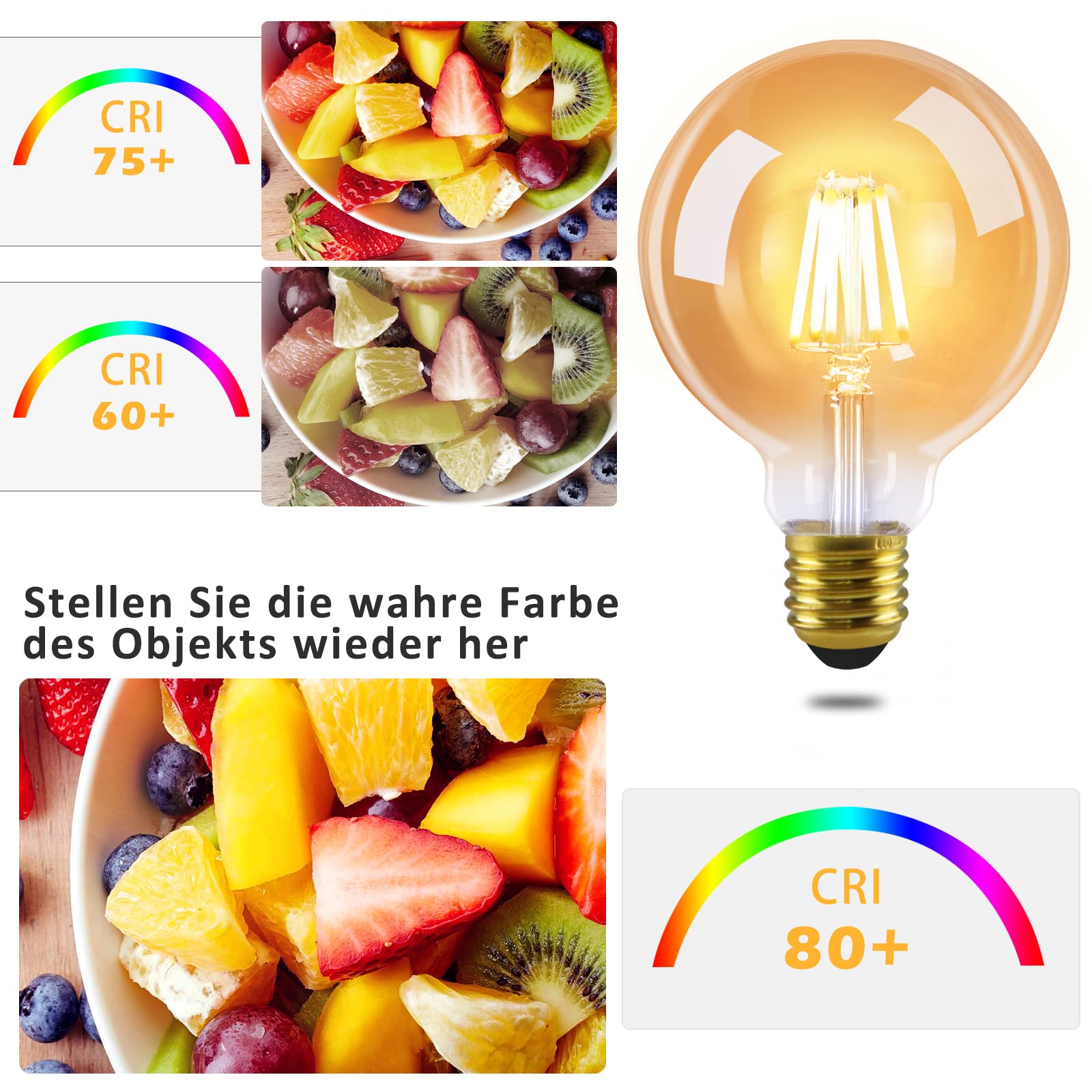 GBLY 6 pezzi LED E27 lampada vintage - G95 Edison lampadina 2700K 4W bianco caldo lampada a incandescenza filamento di vetro retrò lampada antica lampada a risparmio energetico per hotel