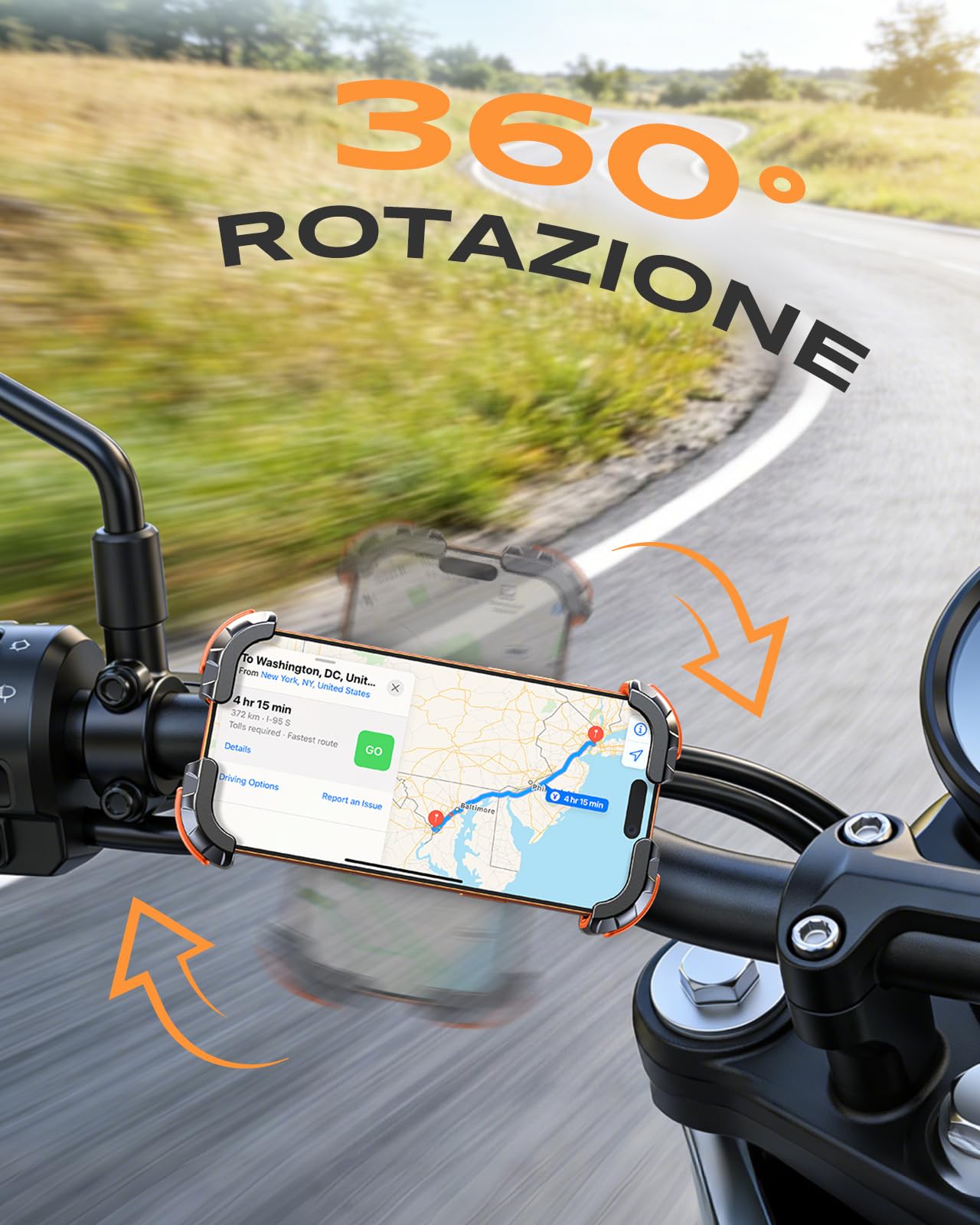Babacom Porta Telefono Moto Antivibrazione con Ammortizzatore e Clip di Installazione Rapida, 1S Blocco Rapido Supporto Telefono per Bici/ATV/Scooter, Porta Cellulare Moto per 4,7-6,8" Smartphone