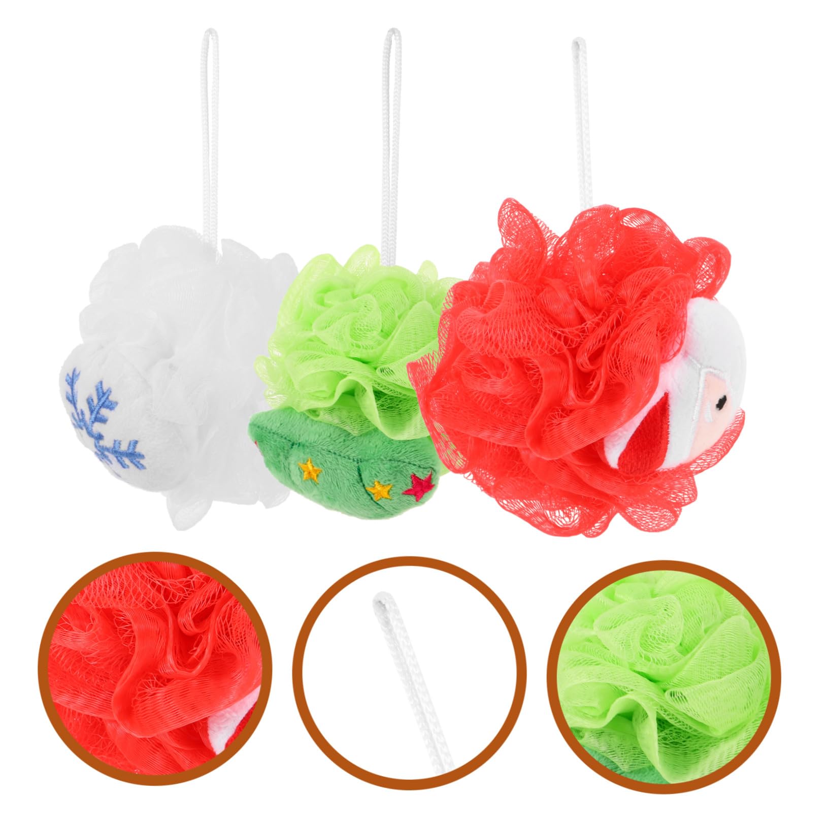 12 Pezzi Spugne Doccia Natalizie con Morbida Loofah Esfoliante per Bagno Palline Lavaggio PE Resistente e Schiuma Accessori Bagno Festivi