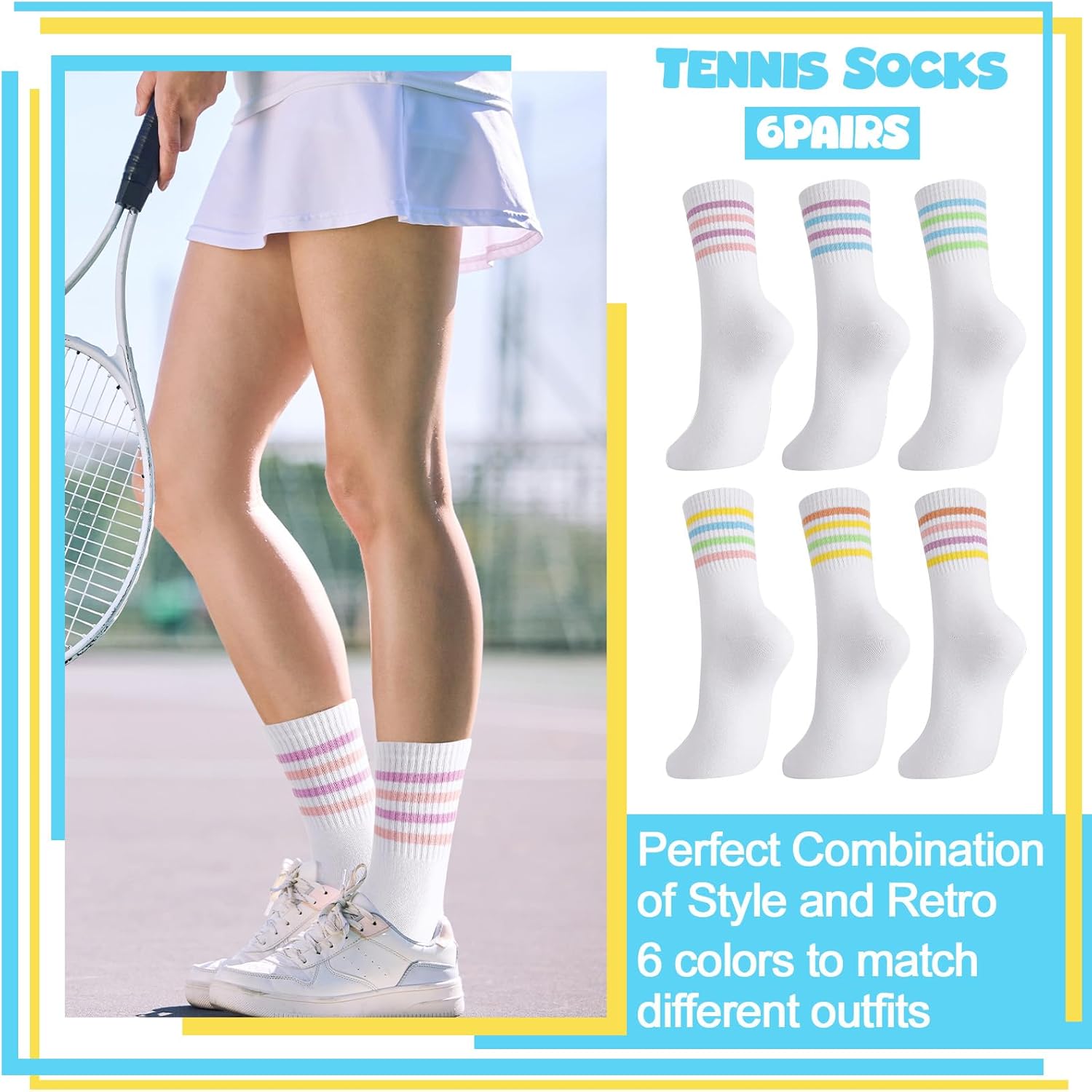 Jspupifip 6 Pair Retro Striped Socks for Women, Vintage Soft Comfortable Tube Fashionable Casual Crew Calf Sock for Girls and Ladies - Image 2