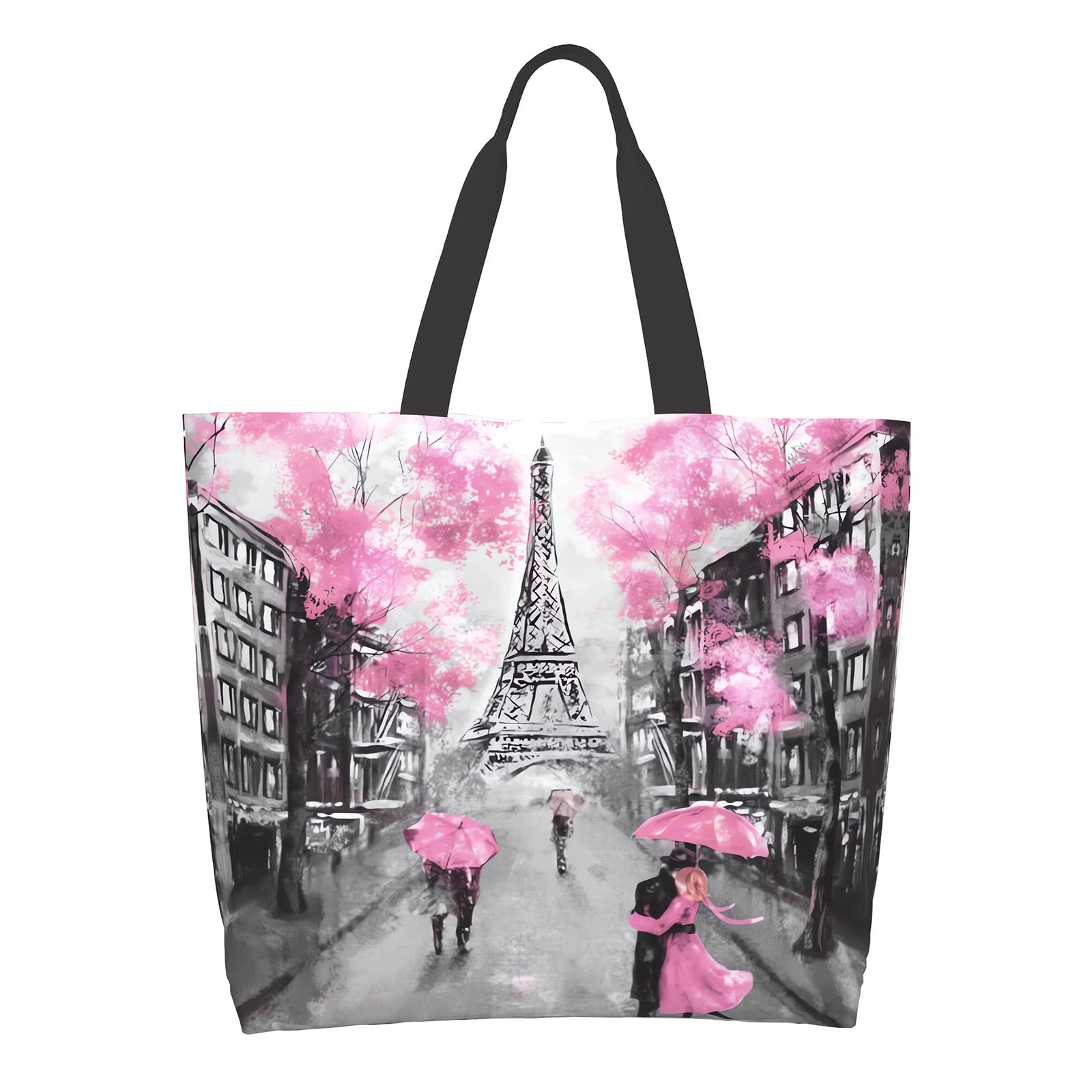 SweetshowEiffel Tower Grocery Tote, French Street Gift Bag, Reusable Shoulder Handbag