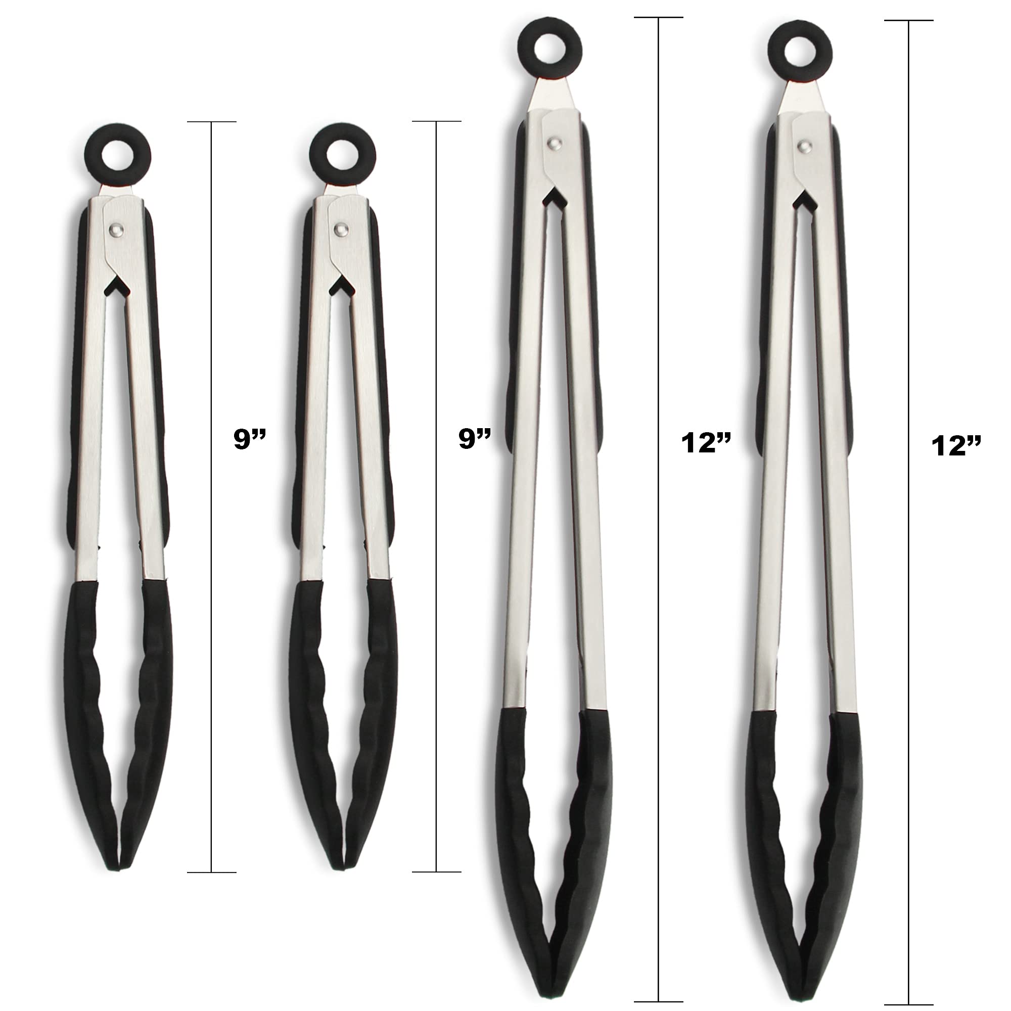 4 Pinze Da Cucina In Acciaio Inox Con Silicone – Antiscivolo, Resistenti Al Calore Fino A 230°C, Lavabili In Lavastoviglie, Set Di 4 Stili