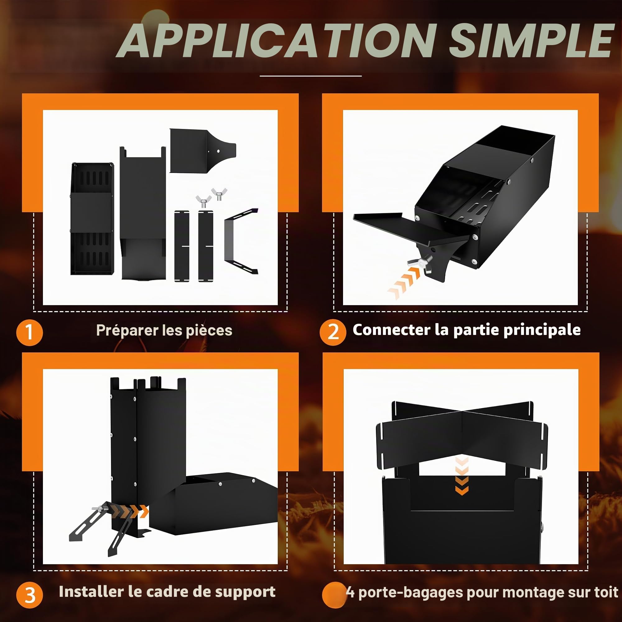 YRHome Four à roquettes en acier inoxydable - Cheminée brasero - Poêle de camping portable en bois, poêle de camping avec sac, réchaud de camping et poêle de terrasse, barbecue de camping pour