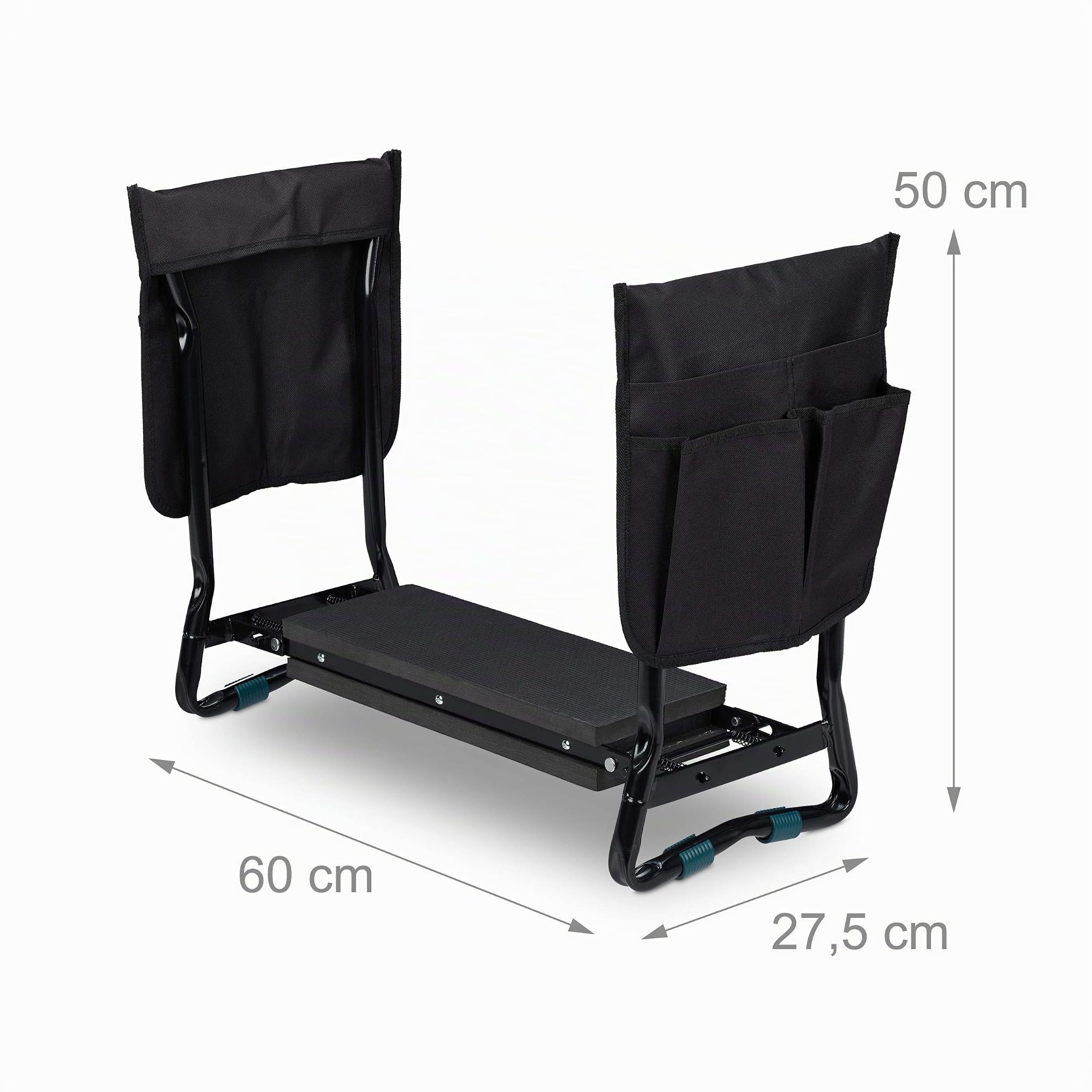 Relaxdays Agenouilloir pour jardinage, banc pliable genoux, jusqu’à 150 kg, 2 sacs, rembourré, 50x60x27,5 cm, noir