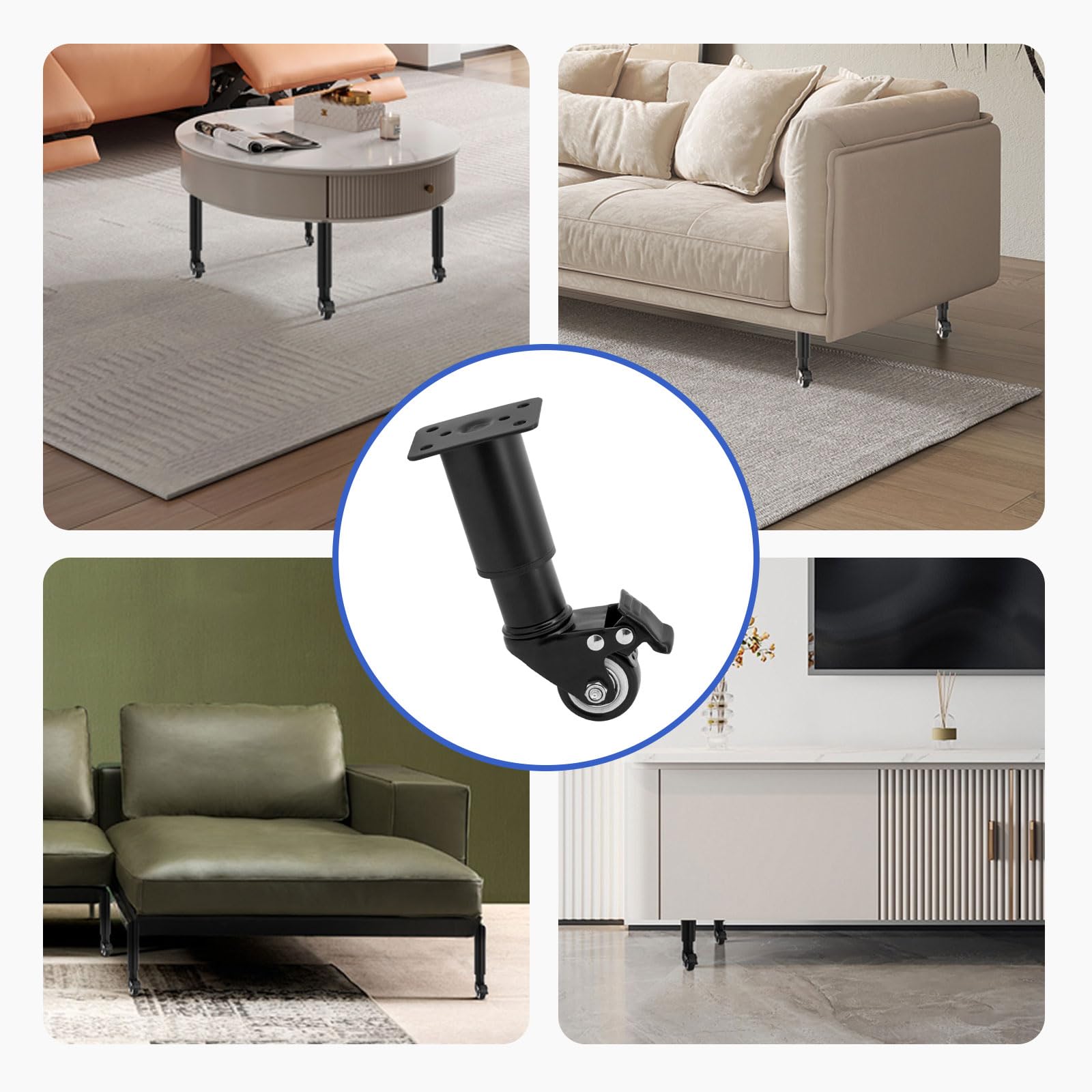 WMYYLX Metal Adjustable Furniture Legs with Swivel Caster Wheels - Image 3