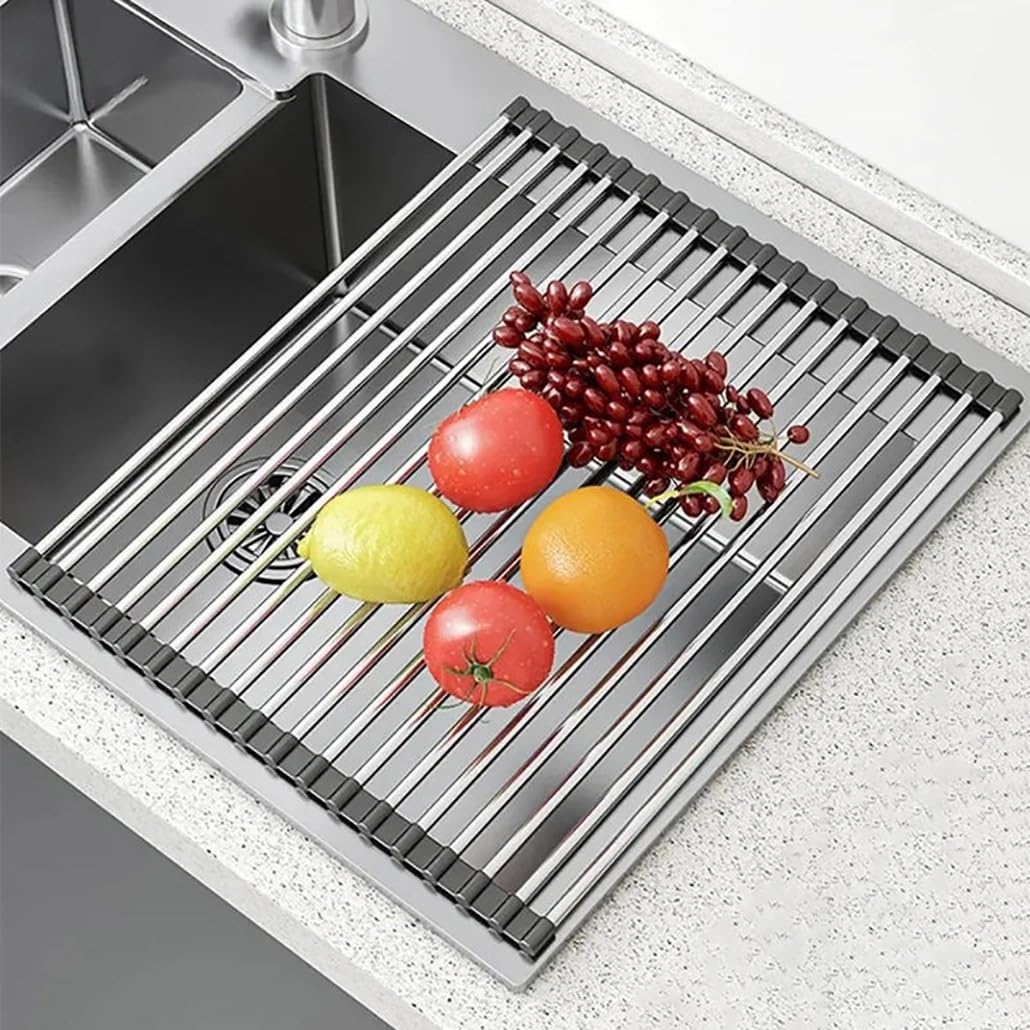 Escurridor de platos enrollable para colocar sobre el fregadero, alfombrilla de secado plegable multiusos para fregadero, escurridor de platos antideslizante plegable para encimera de cocina.