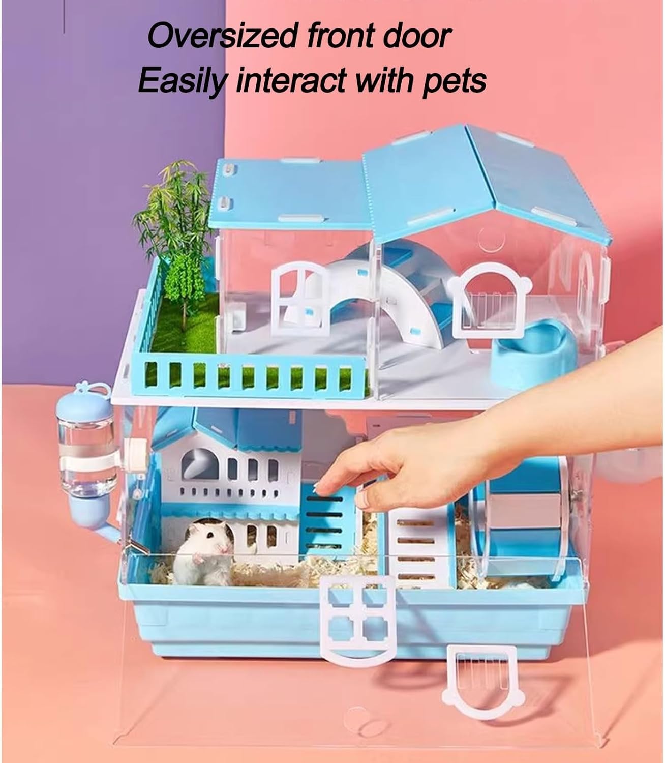 Hamsterkäfige und Lebensräume, Meerschweinchenkäfig für drinnen und draußen, mit Wasserkocher, Futternapf, Zwei Schichten, DREI Schichten optional, Hamsterkäfig, rosa, 2 Schichten b