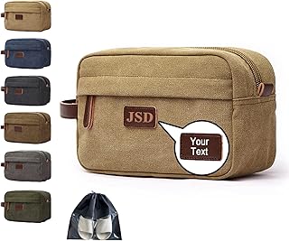 ELULAE Personalized Toiletry Bag for Men, Custom Canvas Shaving Dopp Kit Toiletry Bag, Laser Engraved, Leather Canvas Dopp Kit For Travel, Gift for Christmas, Husband, Father, Groomsmen Gifts, Style_4, Style_4