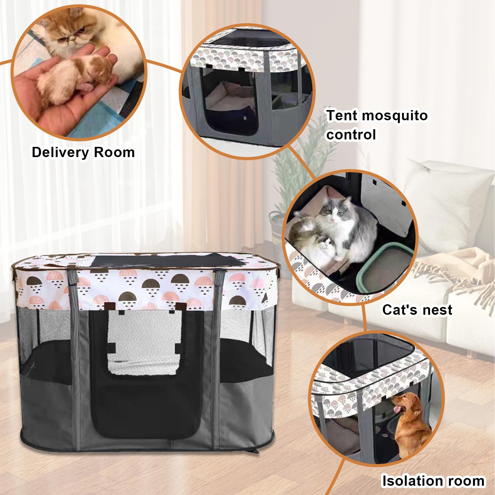Enclos pour chiots et animaux - Gris - Pour l'intérieur - Pliable - Pour animaux de compagnie - Tente rectangulaire portable - Pour chatons, chiots, lapins - Taille L