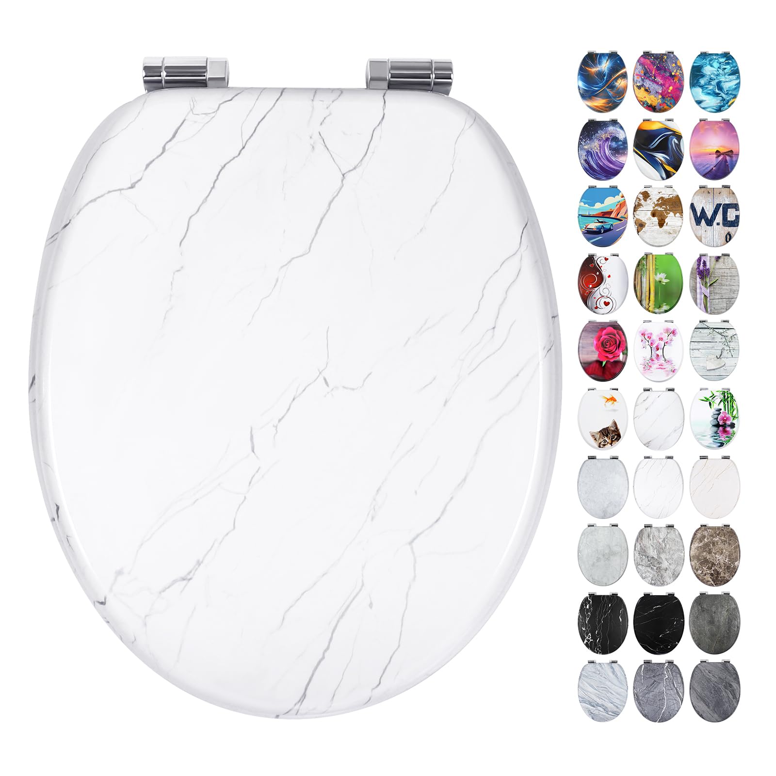 Fanmitrk Wooden Toilet Seat-Durable MDF Toilet Seat Soft Close Marble Effect(Marble3)