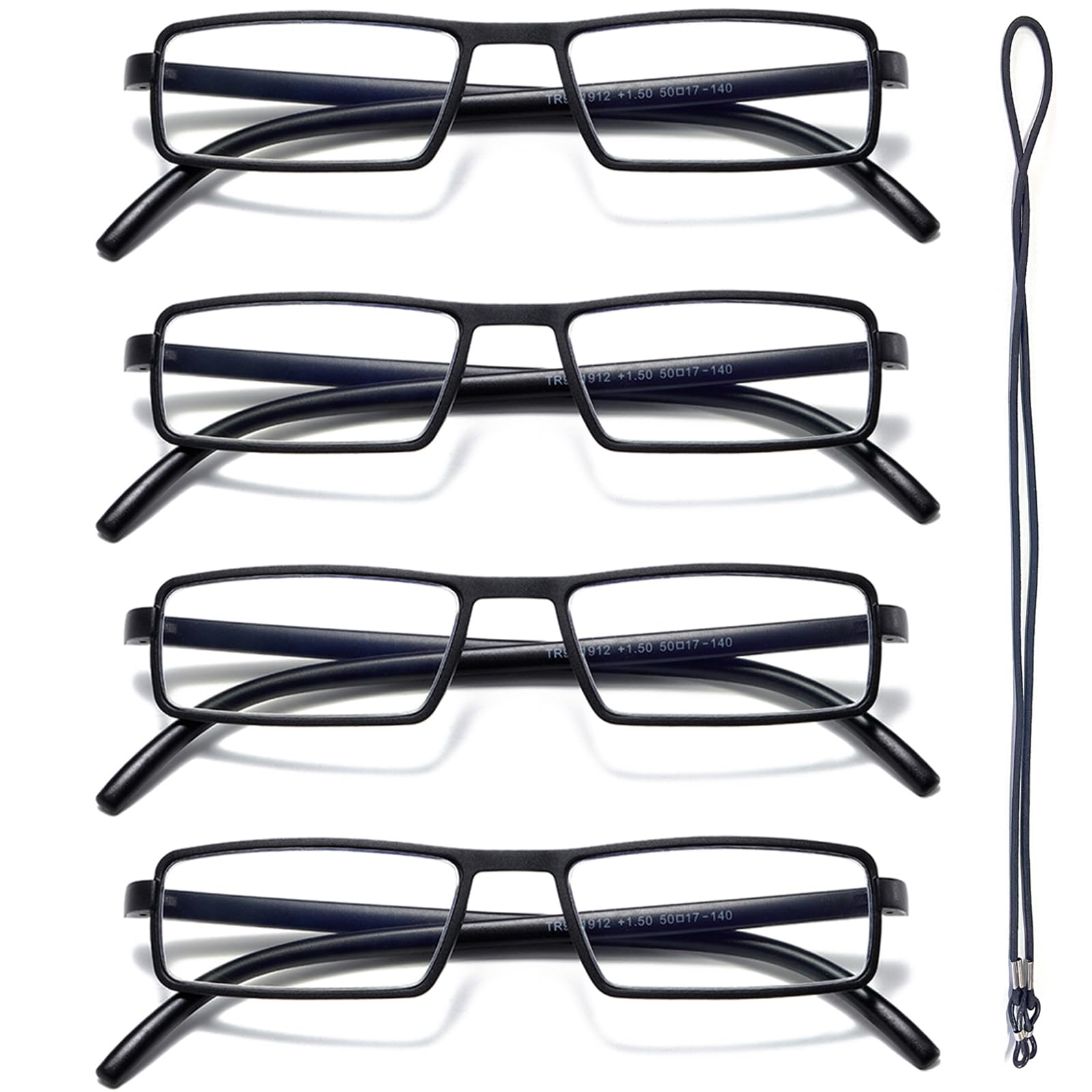Hubeye 3 pares Gafas de lectura de montura TR90 rectangulares para mujeres y hombres ultraligeras anteojos de lectura gafas anti luz azul con cuerda de gafas 2.00