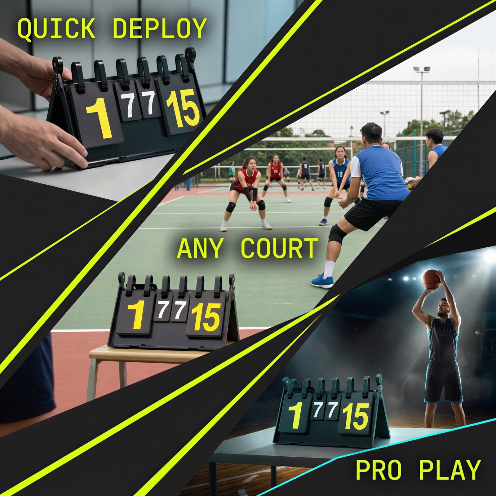 Flip Scoreboard, tragbare Sportanzeigetafel zum Umklappen, 11,3 x 8,3 x 8,3 Zoll, für 0 bis 35 Punkte und 0 bis 7 Runden, beidseitig wasserfest, für Basketball, Volleyball, Tischtennis und Badminton