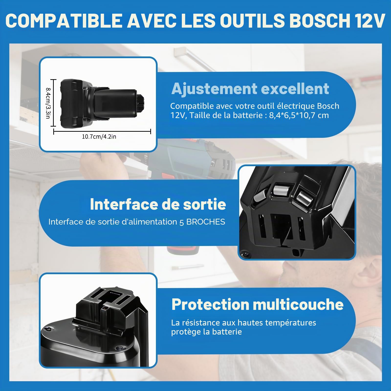 6.0Ah Batterie Li-ION pour Bosch 12V BAT420, BAT411A, BAT412, BAT413, BAT411, GBA, GSR, GSA et GST 12V.