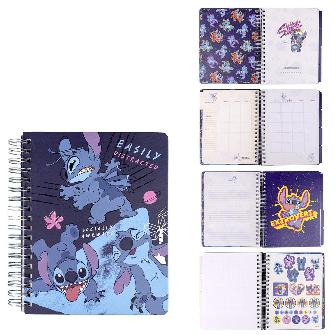Planificador Semanal de Stitch - Libreta de Anillas para Planificación - Diseño en Color Azul y Rosa - Elaborado en Papel - Accesorios de Papelería - Producto Original Diseñado en España