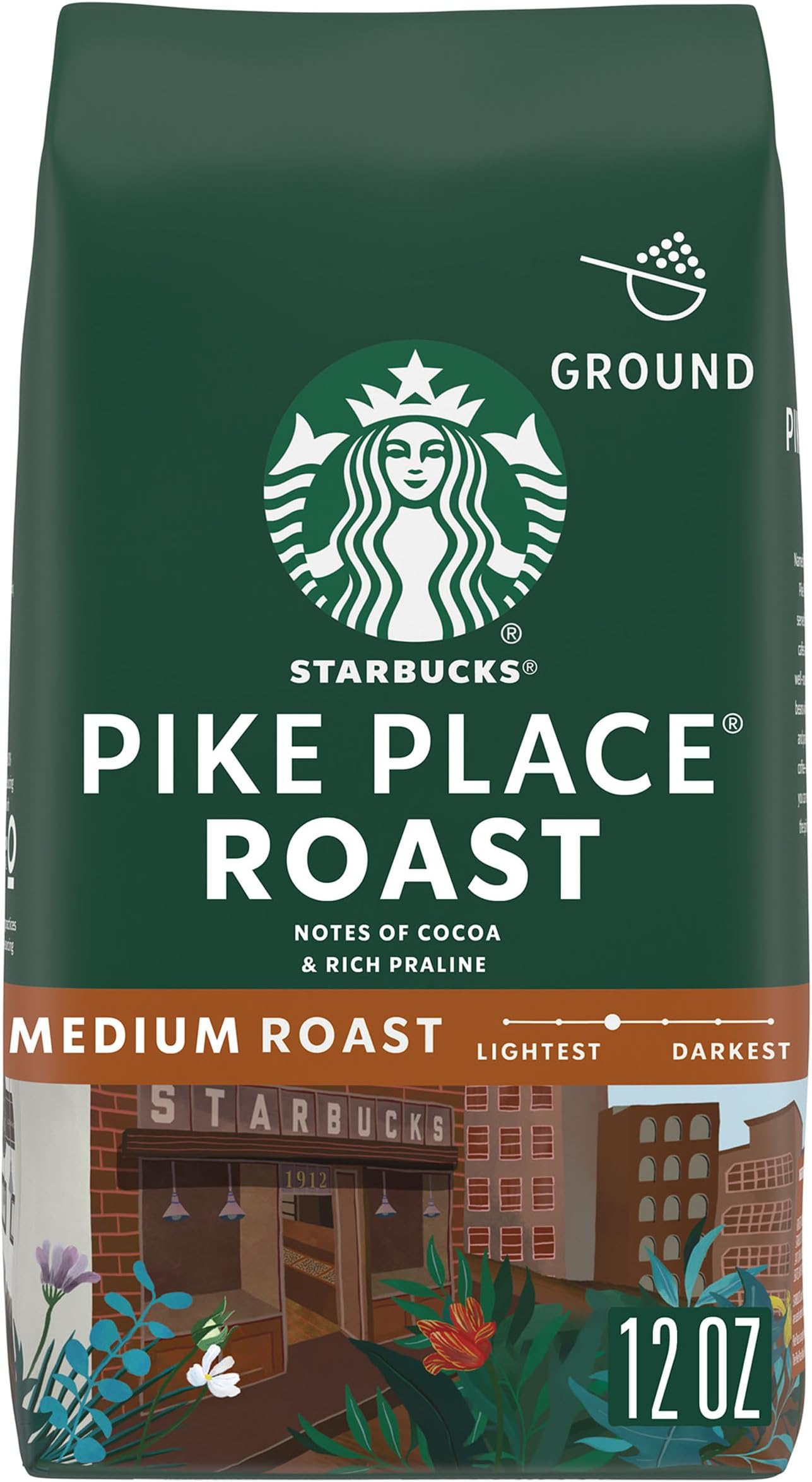 Starbucks Ground Coffee, Medium Roast Hot or Iced Coffee, Pike Place Roast, 12 oz