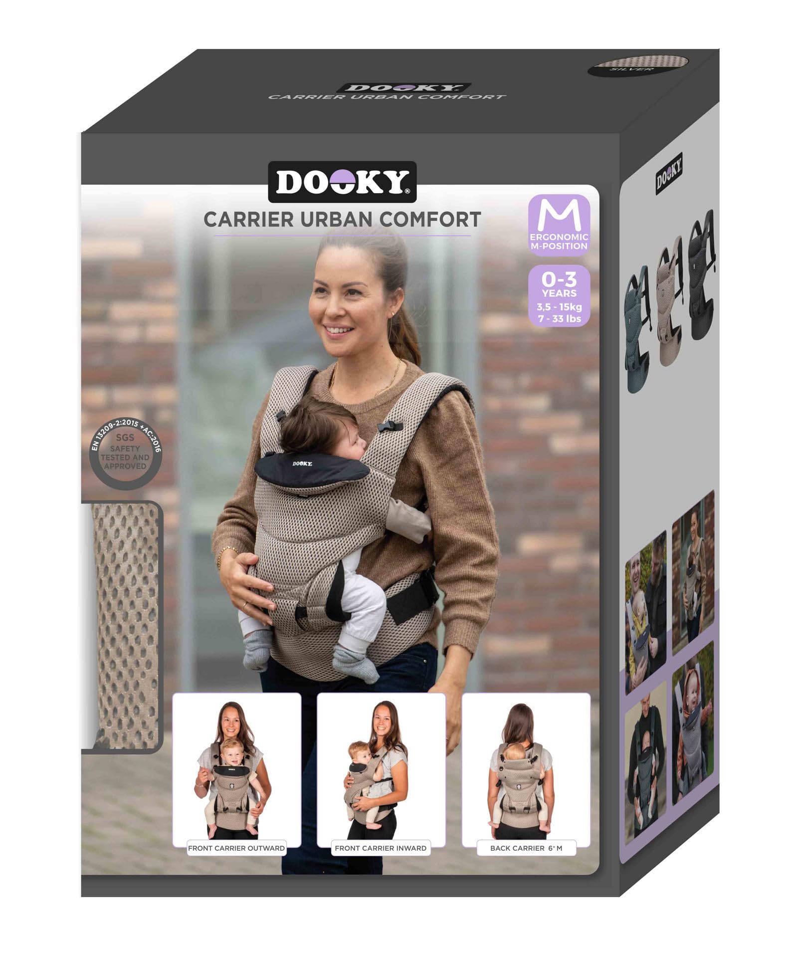 Dooky Urban Comfort ergonomiczne nosidełko dla niemowląt (odpowiednie dla dzieci w wieku 0-3 lat i 3,5-15 kg, oddychający materiał, trzy różne możliwości noszenia), kolor: beżowy desert