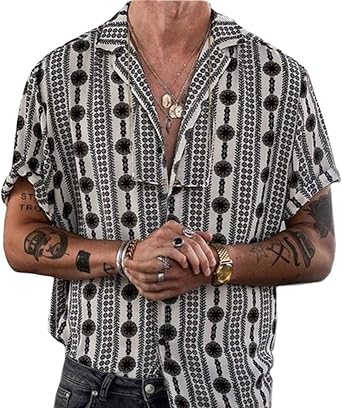 QJBMEI Summer Casual Short Sleeve Printed Shirt for Men