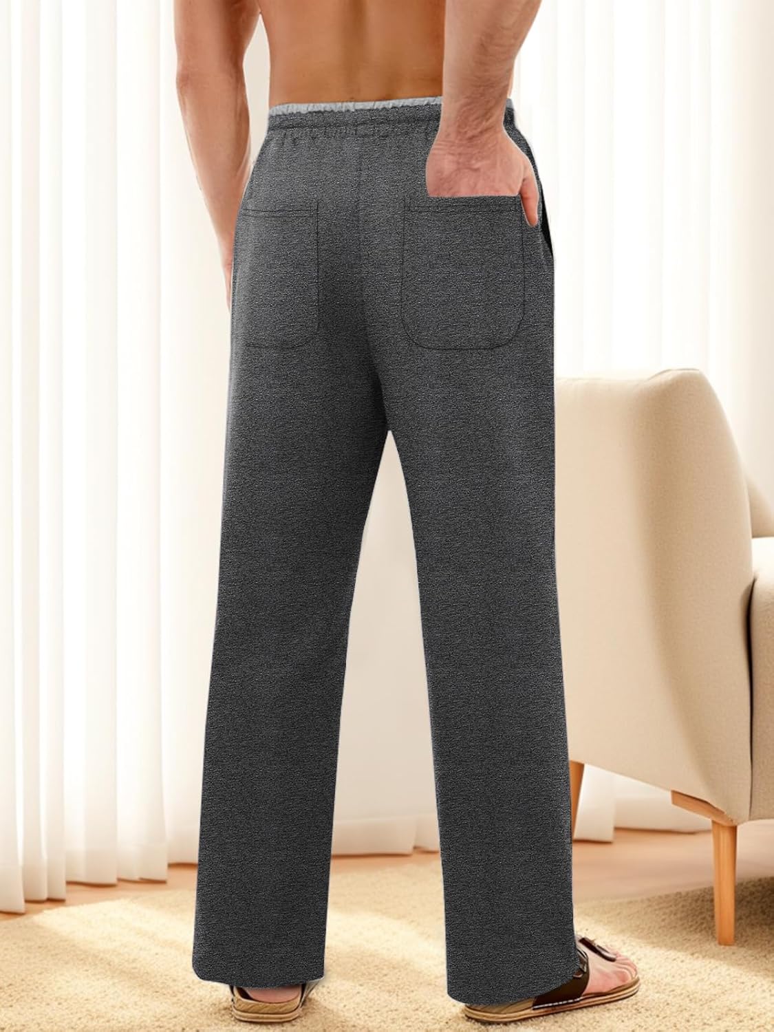 Auxo Men's Cotton Yoga Baggy Sweatpants Athletic Lounge Pants Open Bottom Casual Pants for Men with Pockets - Image 5