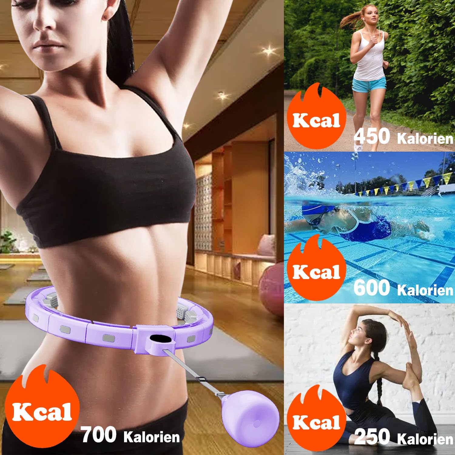 Hula Hoop Reifen Erwachsene, Hula Hoop mit Gewicht Kugel, Hoola Hoop zum Abnehmen, Hula Hoop Leise XXL 128CM, Hullahub Reifen, 18 Knoten, Einstellbar und Abnehmbar, Fitness Hula Hoop Reifen