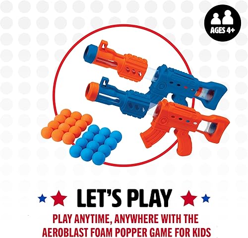 Miniatura 2 de NSG Juegos de disparos Aeroblast para niños, 2 unidades, 24 bolas de espuma suave y 2 pistolas de acción de bomba, juego de pistola de juguete para