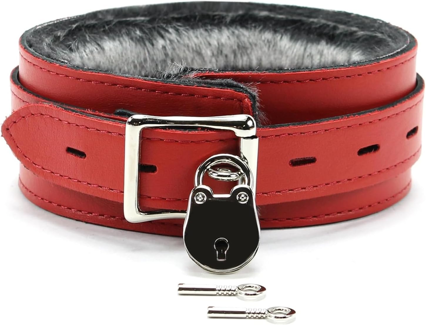 VP Leather Barcelona Collar Full Grain Leather Faux Chinchilla Fur (Large, Purple)