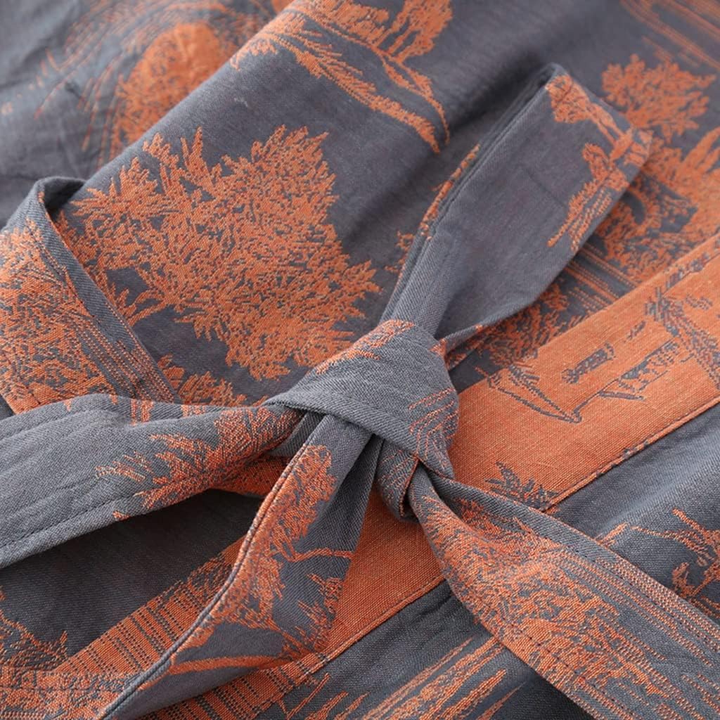 Vestaglia a kimono per uomo in cotone lungo e leggero, abbigliamento da notte, collo scialle, accappatoio con scollo a V