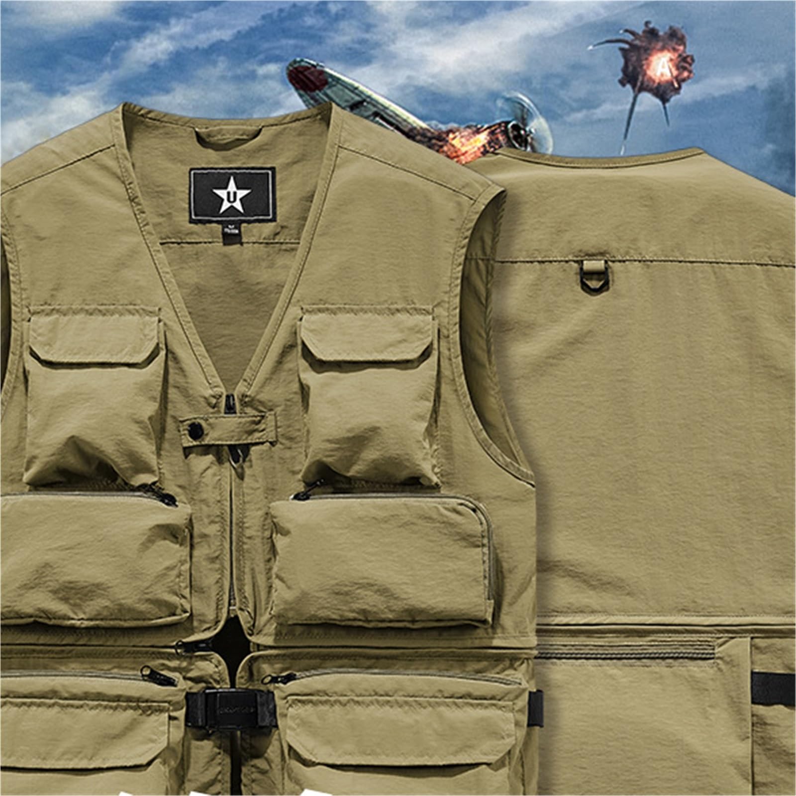 CLSQLXYJZC Gilet Multiuso Da Uomo, Gilet Estivo Traspirante Multitasche Con Patta Cargo E Cerniera Per Lavoro All'aperto Foto, Giacca Estiva Da Viaggio Multiuso Safari, Per Viaggi, Pesca Altro