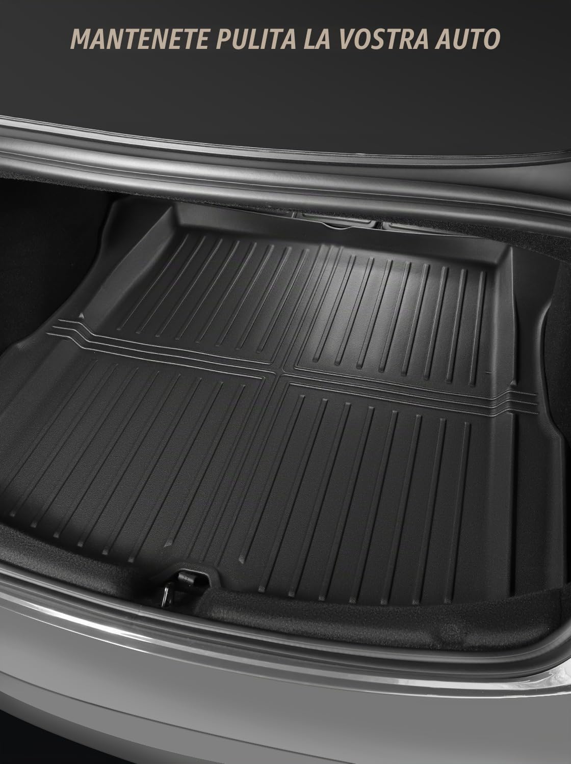 Tappetini per Bagagliaio per Tesla Model 3 2024 2025, Tappetino Bagagliaio in TPE per Tesla Model 3 Highland, Tappeto Baule Anteriore e Posteriore, Nero