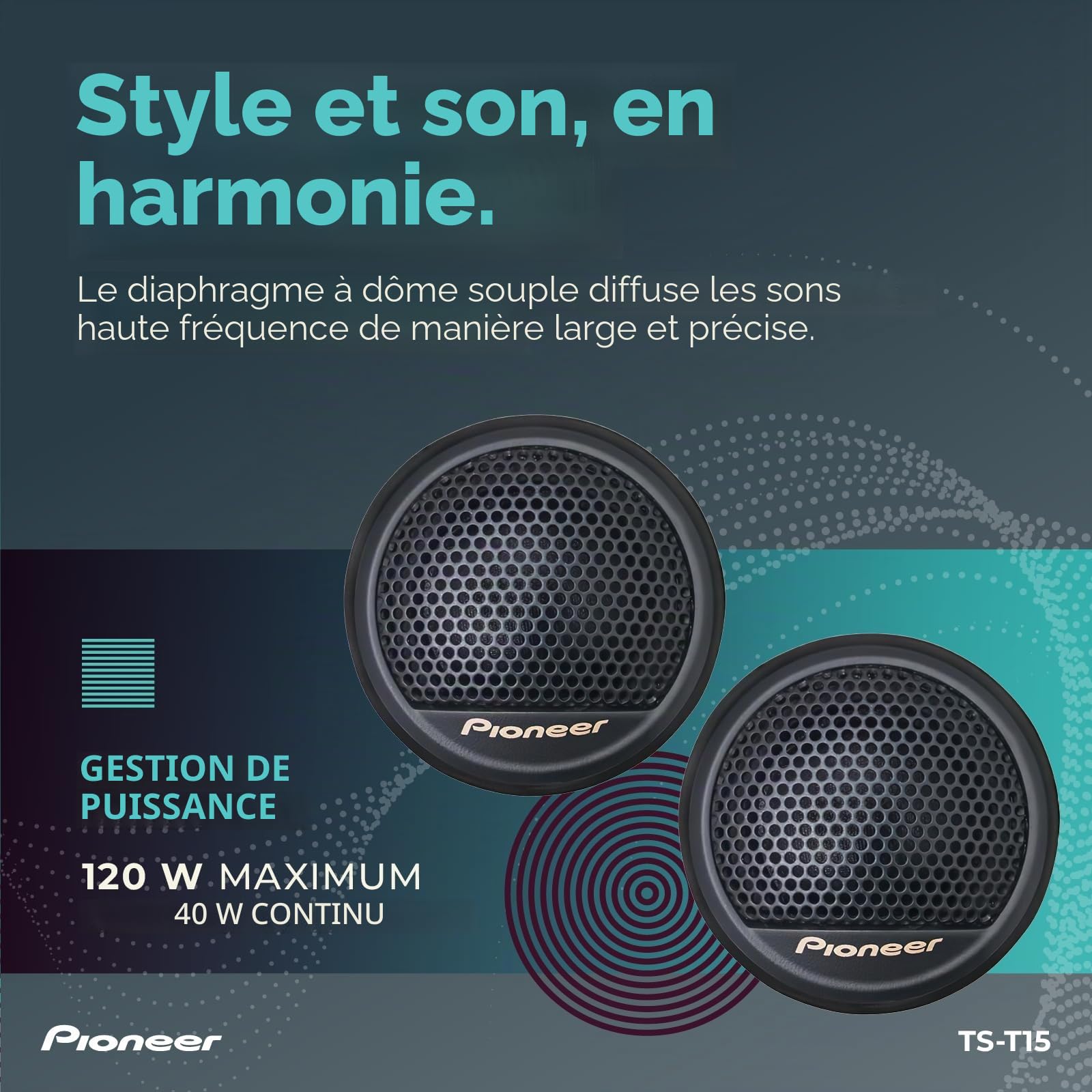Pioneer ts-t15 120 W 40rms 3/10,2 cm Tweeter Dôme Souple