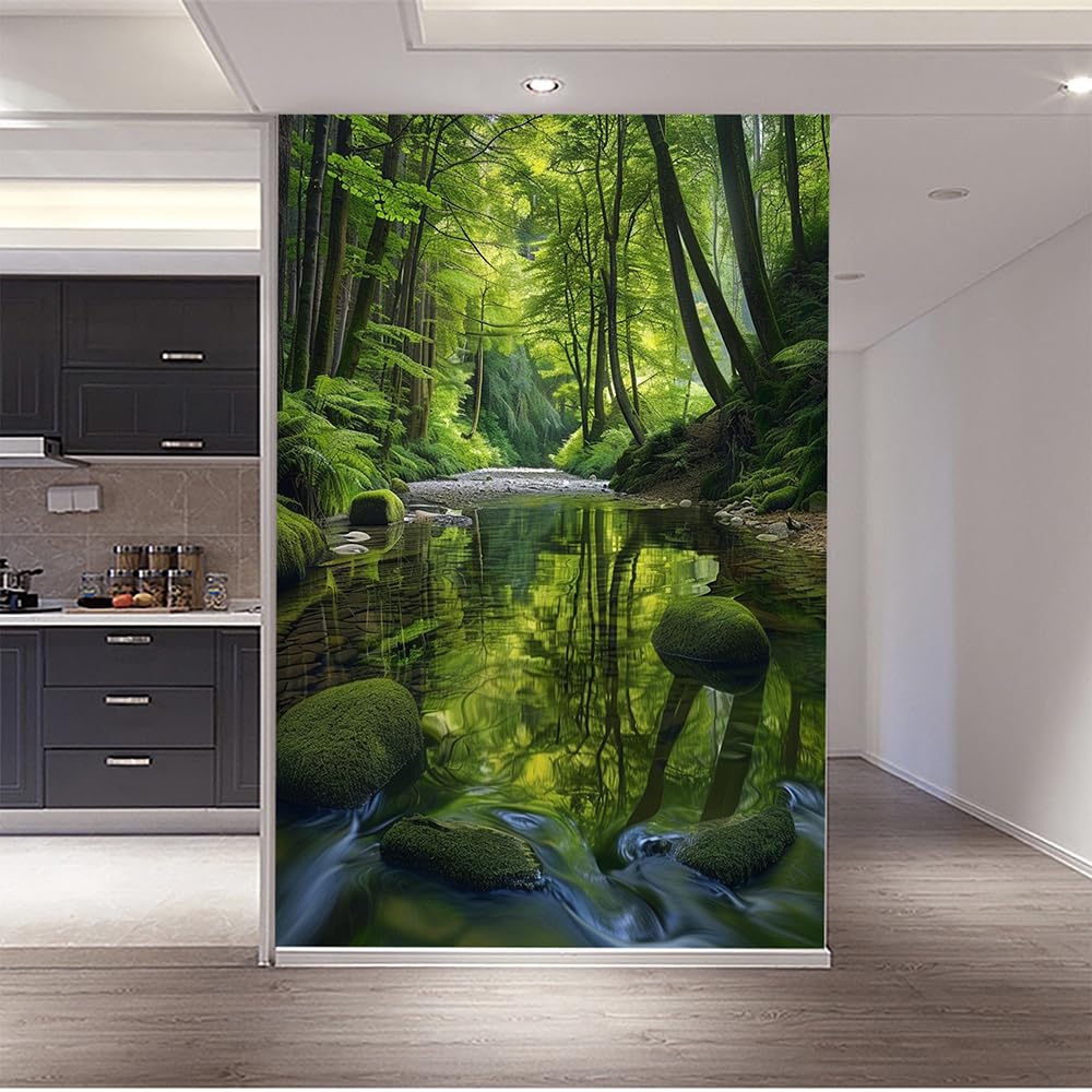 Custom Size Wall Murals - Primeval Forest, Waterfall Wallpaper, Tropical Plants - Self-Adhesive Removable Peel and Stick Wallpaper for Living Room