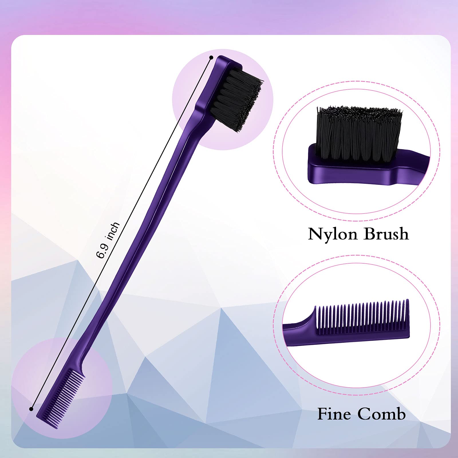 Set di 3 Pennelli Stuzzicanti Spazzola per Bordi e Pettine Spazzola per Capelli con Setole Pettine Stuzzicante Pettini a Coda di Topo per Donna (Viola)