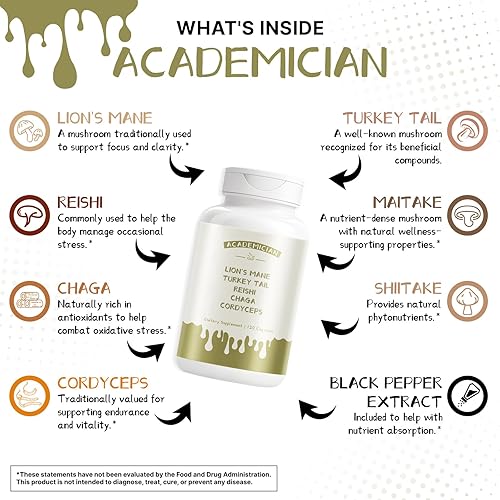 Miniatura 4 de Cápsula de suplemento de melena de leones con hongos Cordyceps Cola de Turquía Champiñones Chaga Cápsula Suplemento de hongos Reishi - 120 unidades