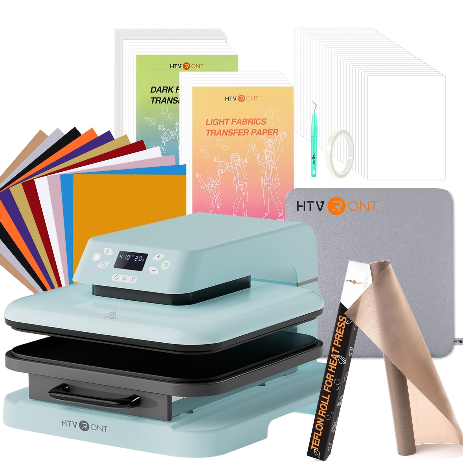 Máquina de prensado térmico automático HTVRONT para camisetas de 15 x 15, accesorios para prensado térmico, 52 hojas de teflón para prensado térmico de 12 x 8 pies