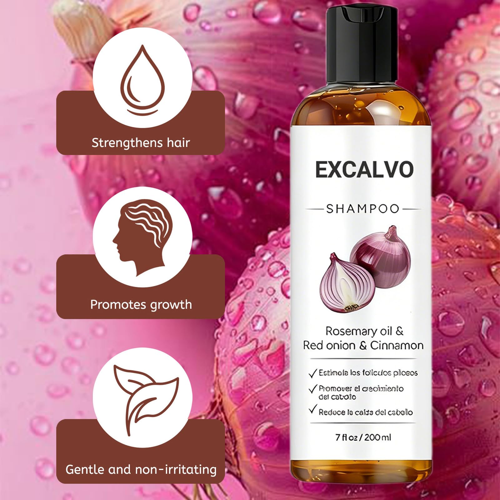 Excalvo Champu de Cebolla, 2026 Nuevo Champú Cebolla, Champu Excalvo, Con Extracto De Canela, Limpieza Diaria Para Un Cabello Más Denso En Apariencia, para Hombres y Mujeres, 200 ml (1 Botella) — view 5