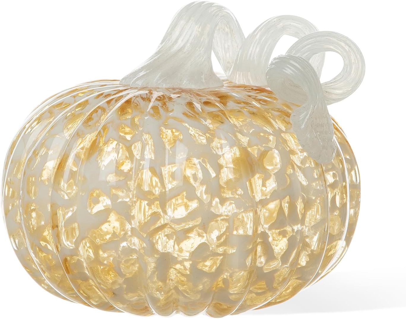 Glitzhome 6" D Fall Amber Dots Round Glass Pumpkin,Hand Blown Glass Pumpkin Figurine Collectibles for Decorating Ornament 6"d Amber Dots